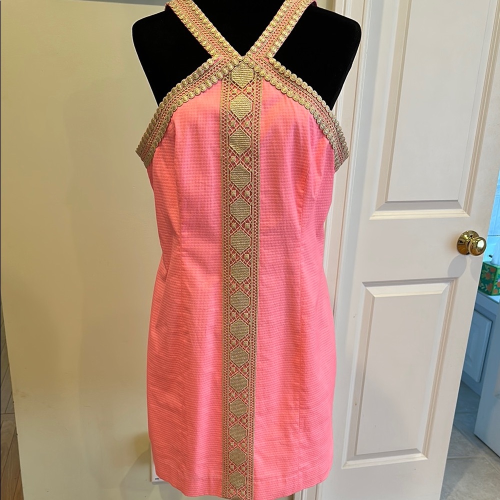 Lilly Pulitzer Pink Sheath Dress with Gold Embellishments